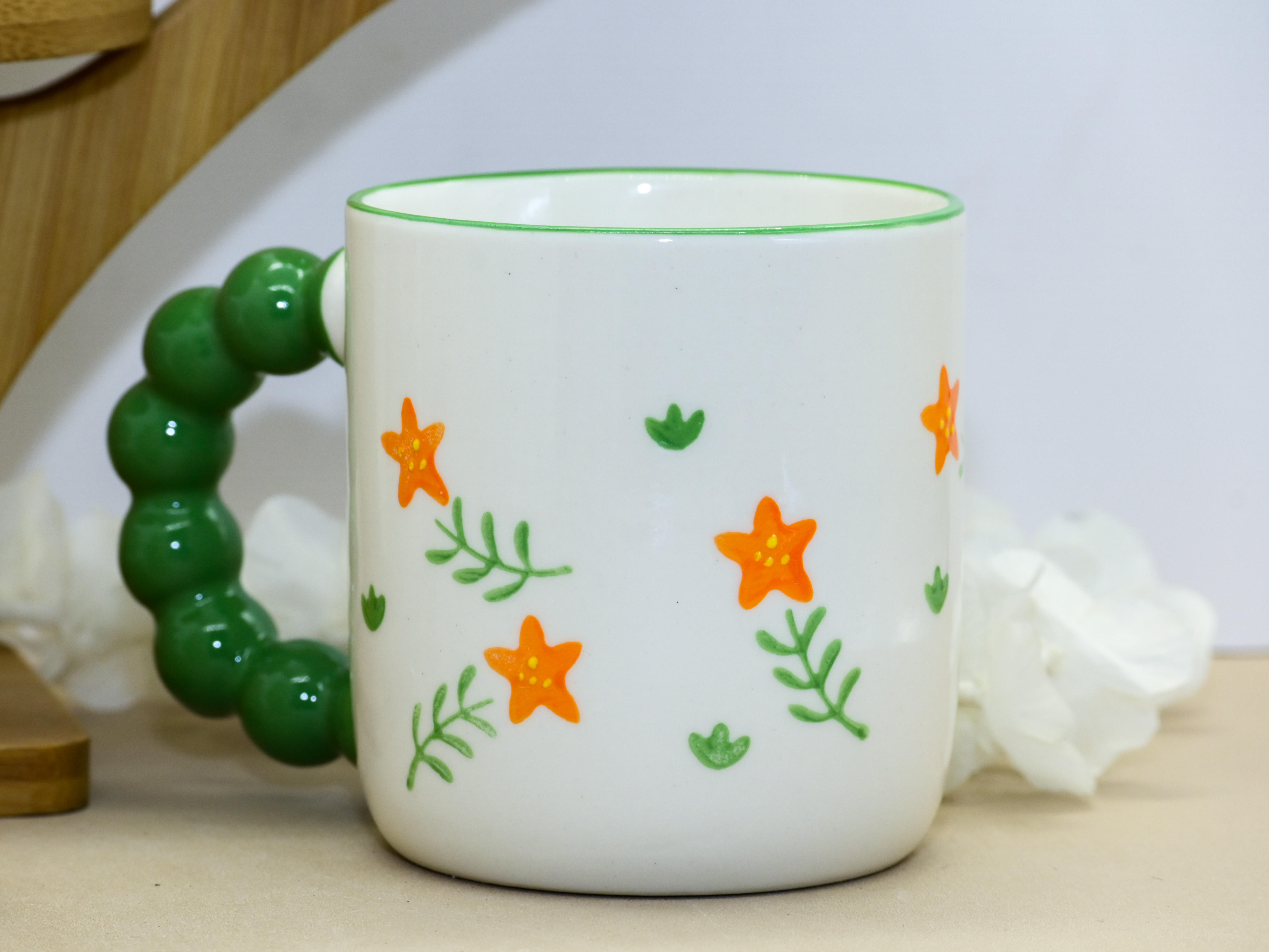 Cute Floral & Fruit Mug with Beaded Handle