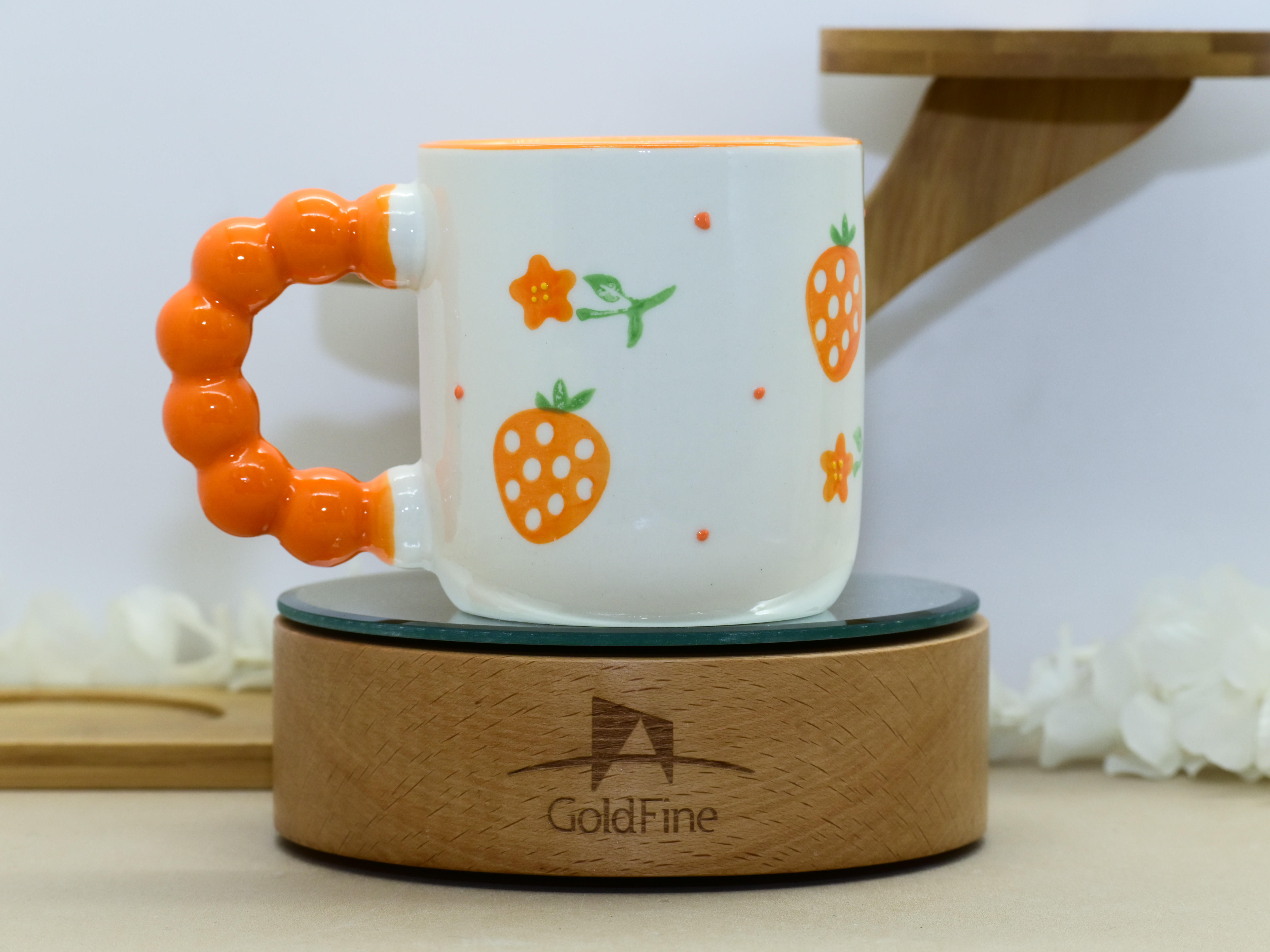 Cute Floral & Fruit Mug with Beaded Handle