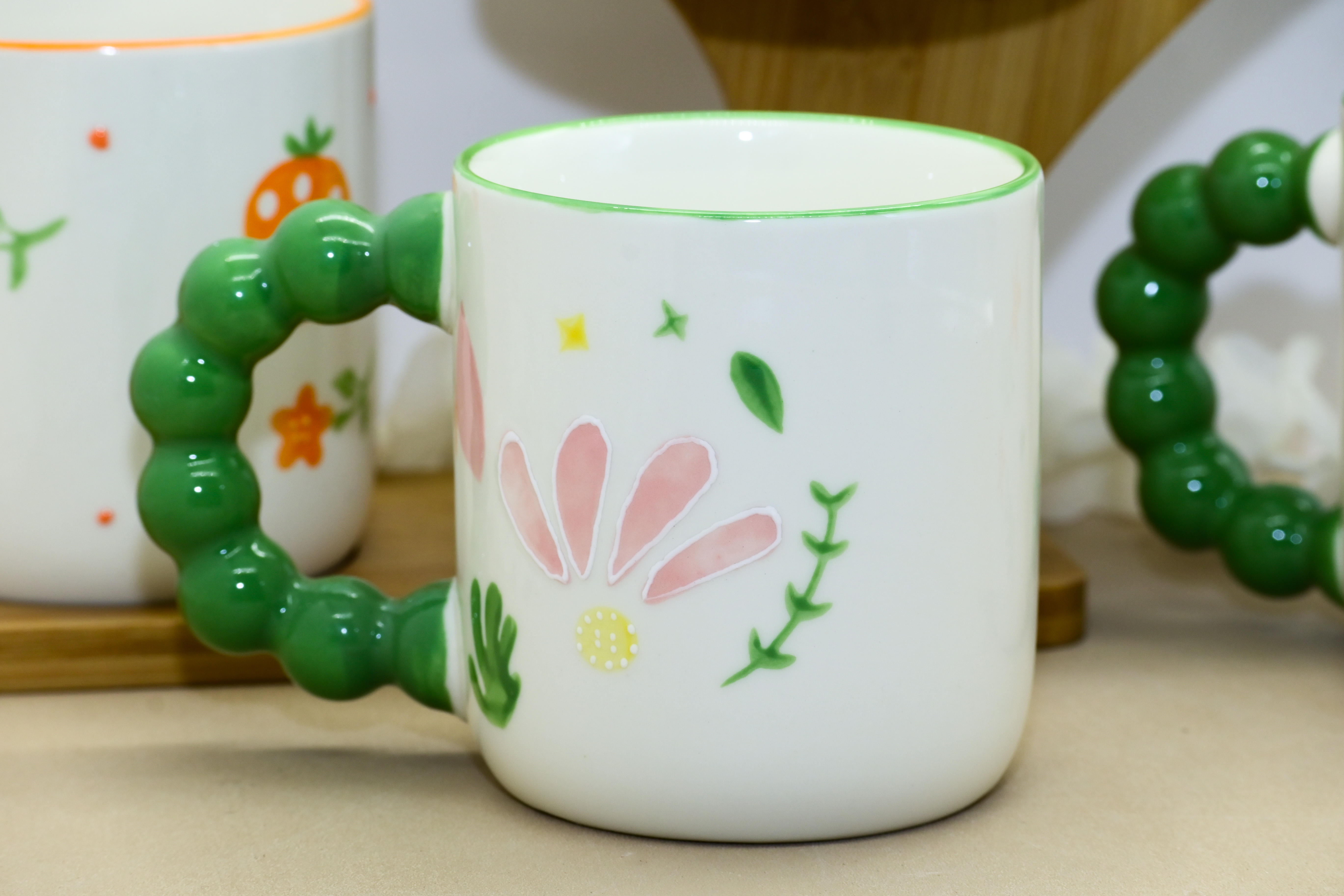 Cute Floral & Fruit Mug with Beaded Handle
