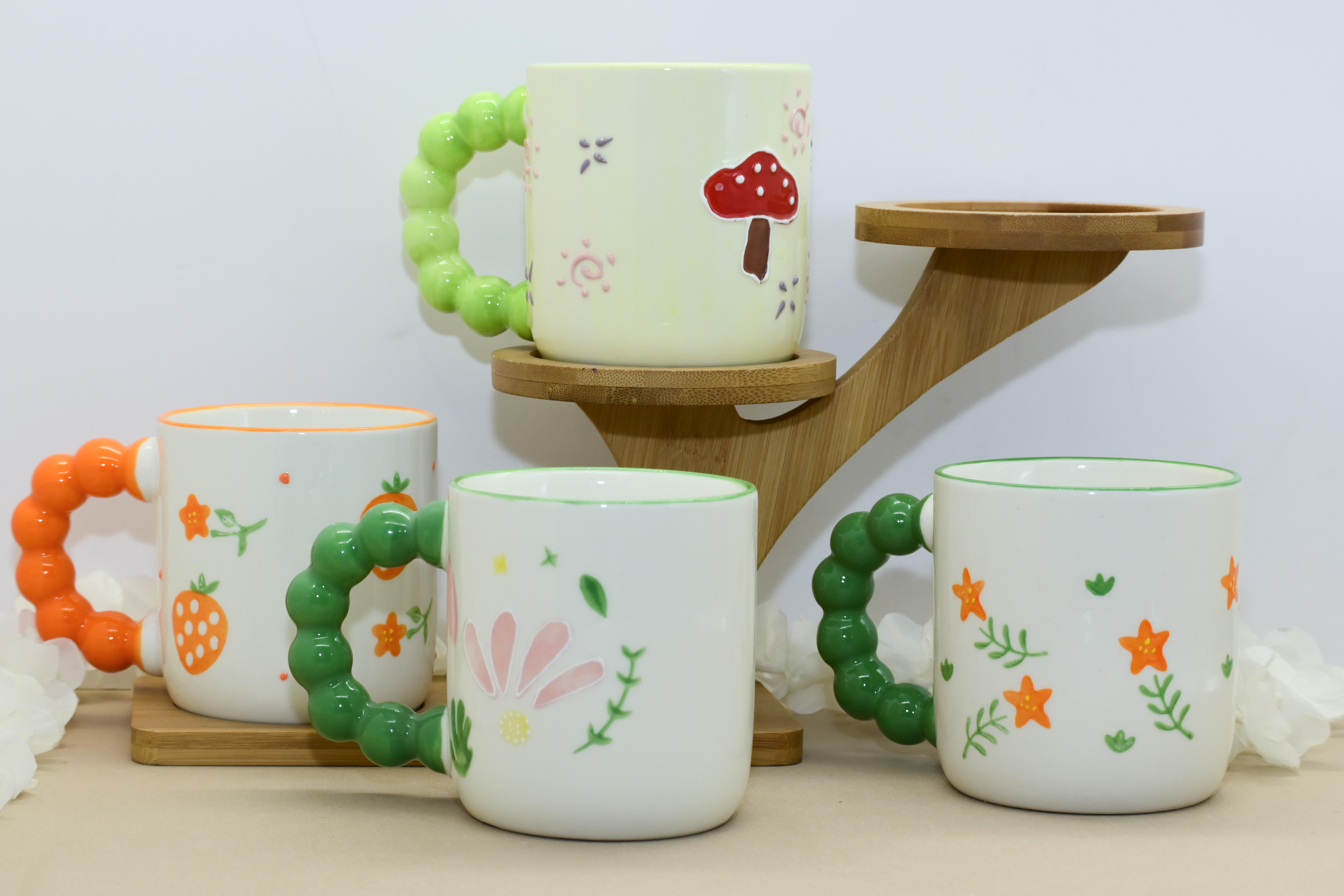 Cute Floral & Fruit Mug with Beaded Handle