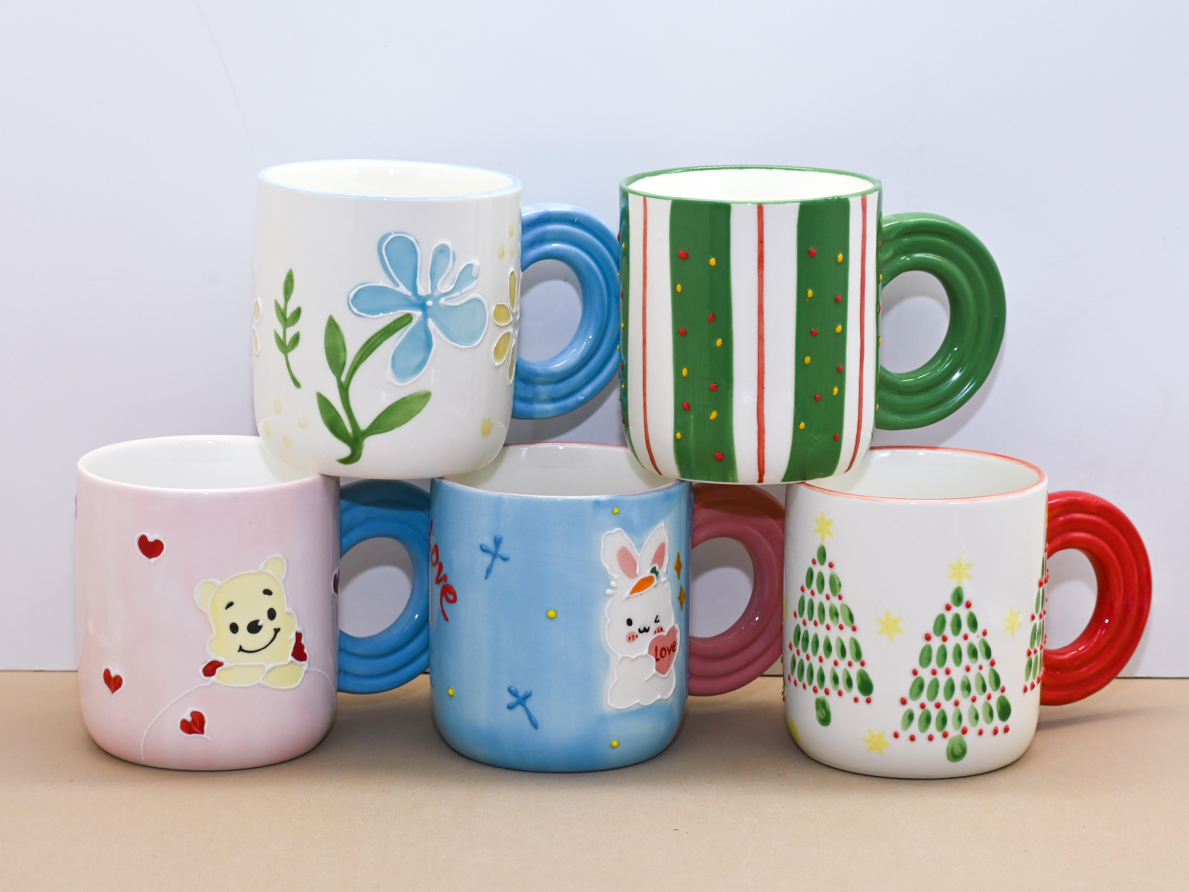 Cute Handle Ceramic Mug Set