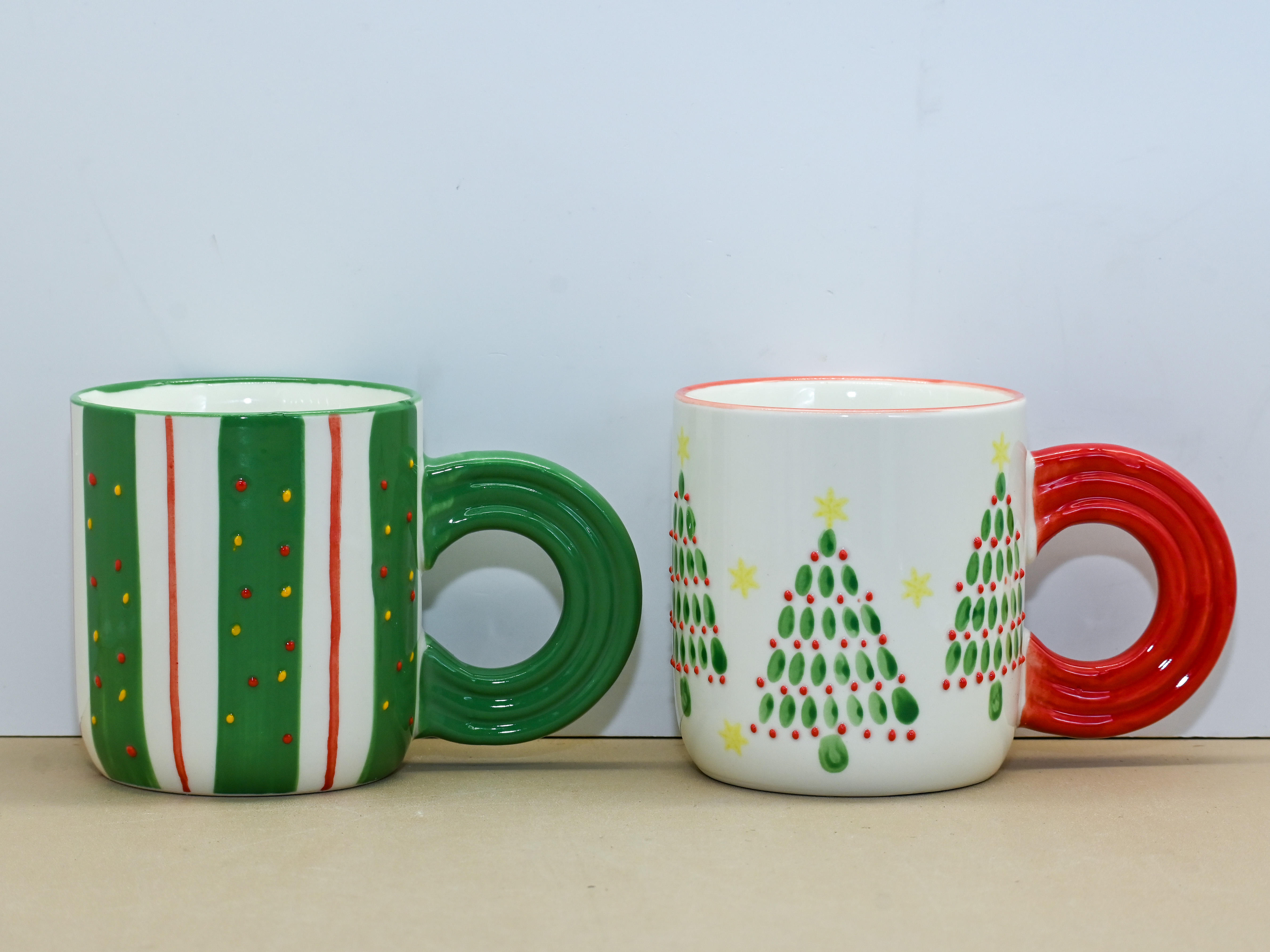 Cute Handle Ceramic Mug Set