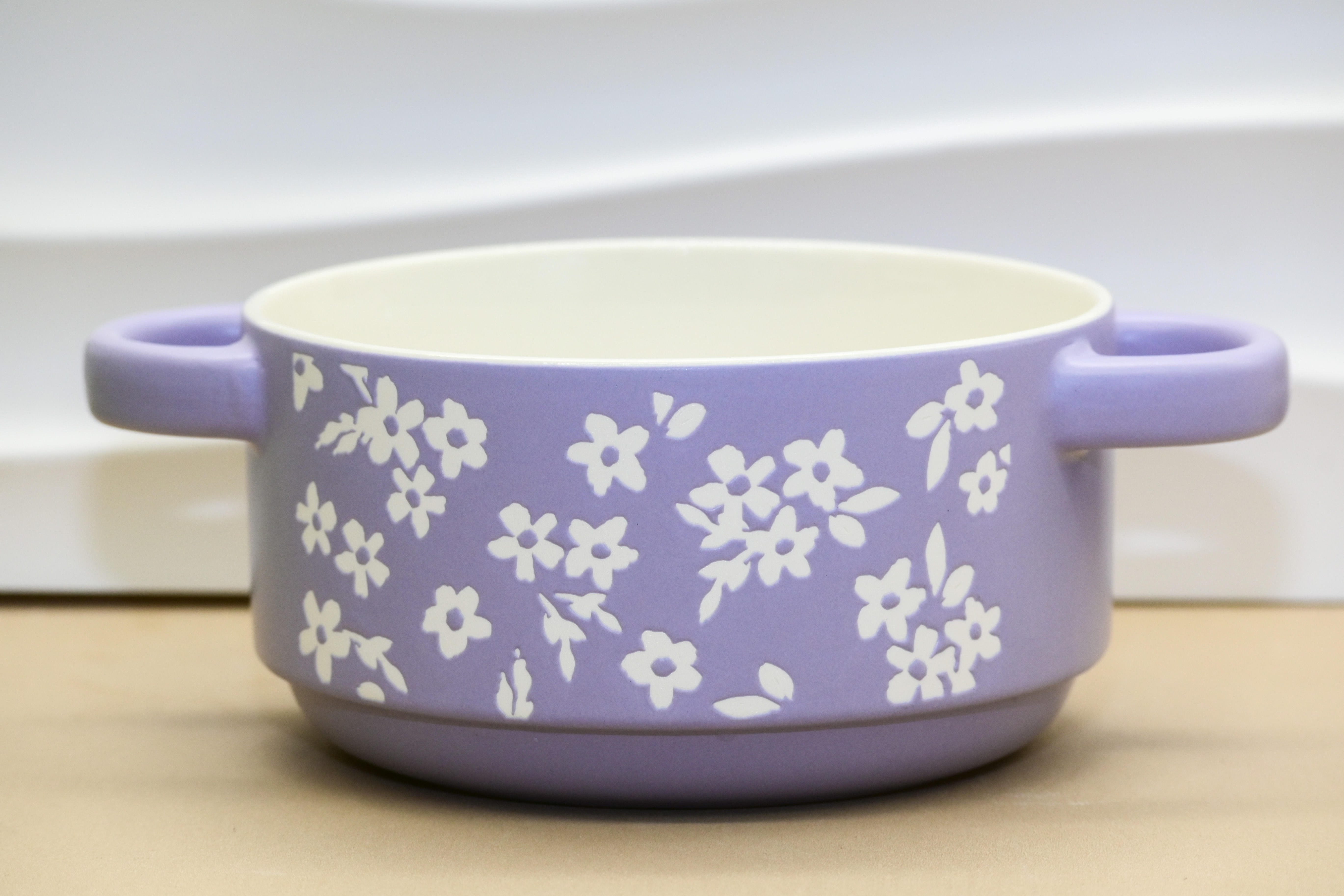 Floral & Stripe Double Handle Bowl