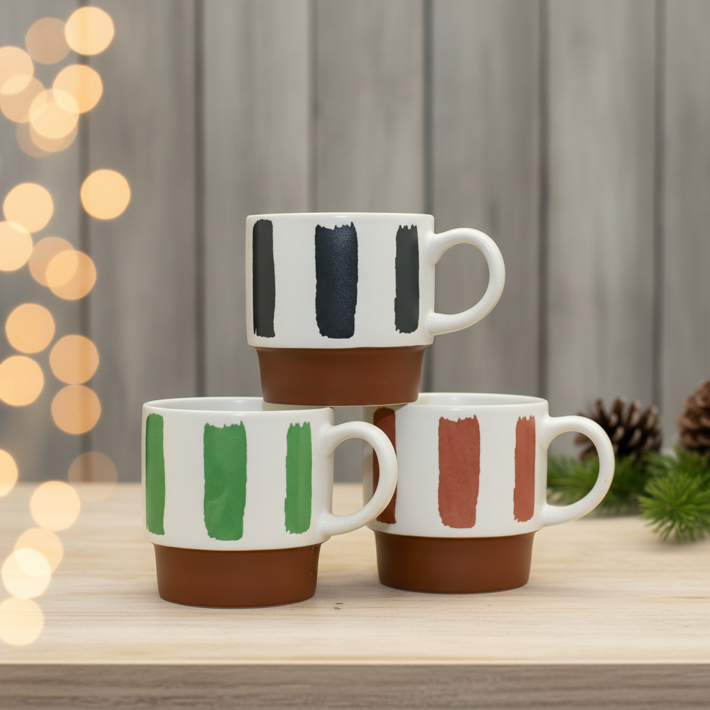 Hand-Painted Brush Stroke Stackable Ceramic Mug