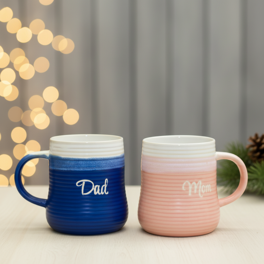 Mom & Dad Ribbed Gradient Ceramic Water Mug Set