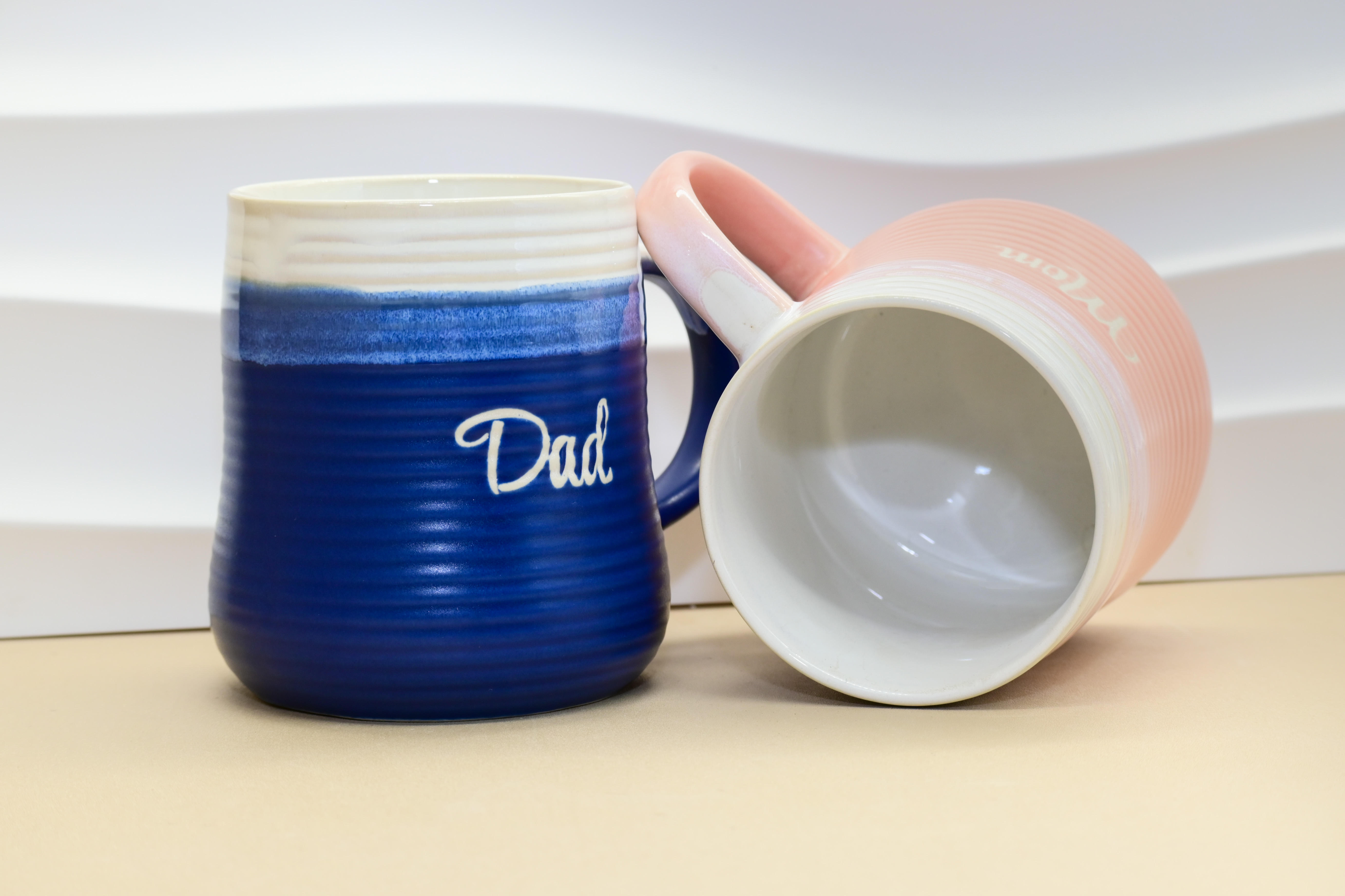 Mom & Dad Ribbed Gradient Ceramic Water Mug Set
