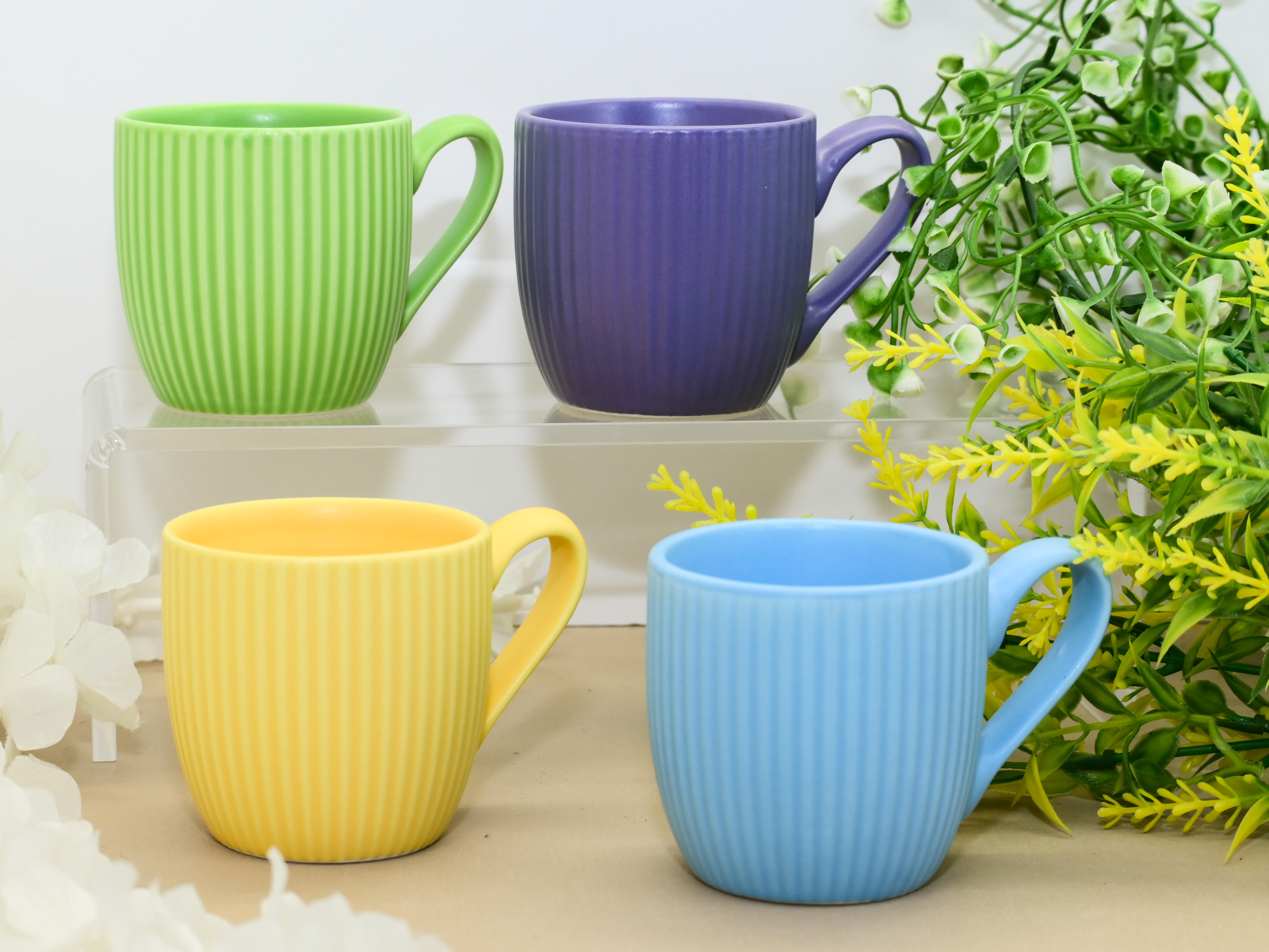 Vertical Ribbed Solid-Color Ceramic Espresso Mug