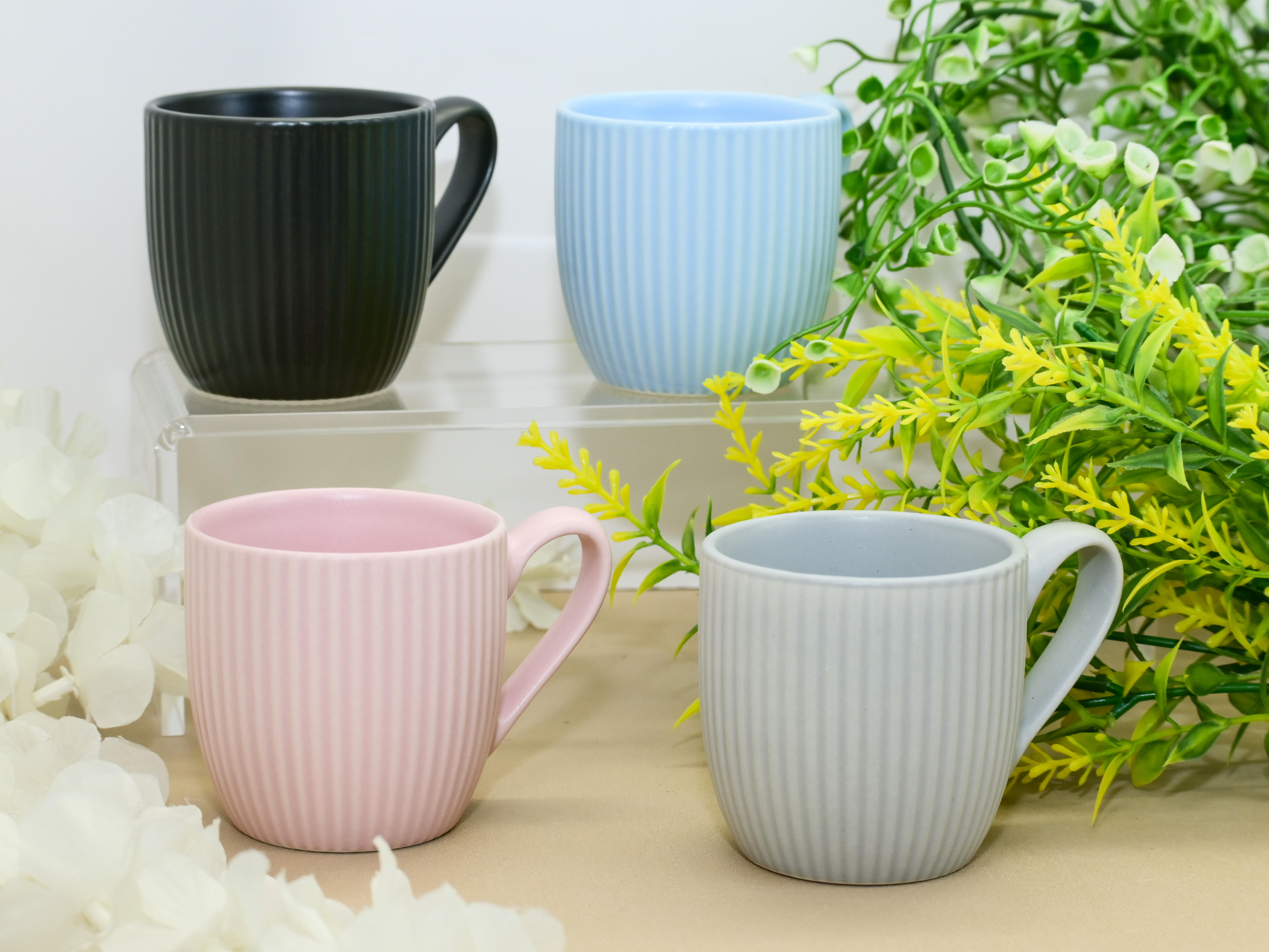 Vertical Ribbed Solid-Color Ceramic Espresso Mug