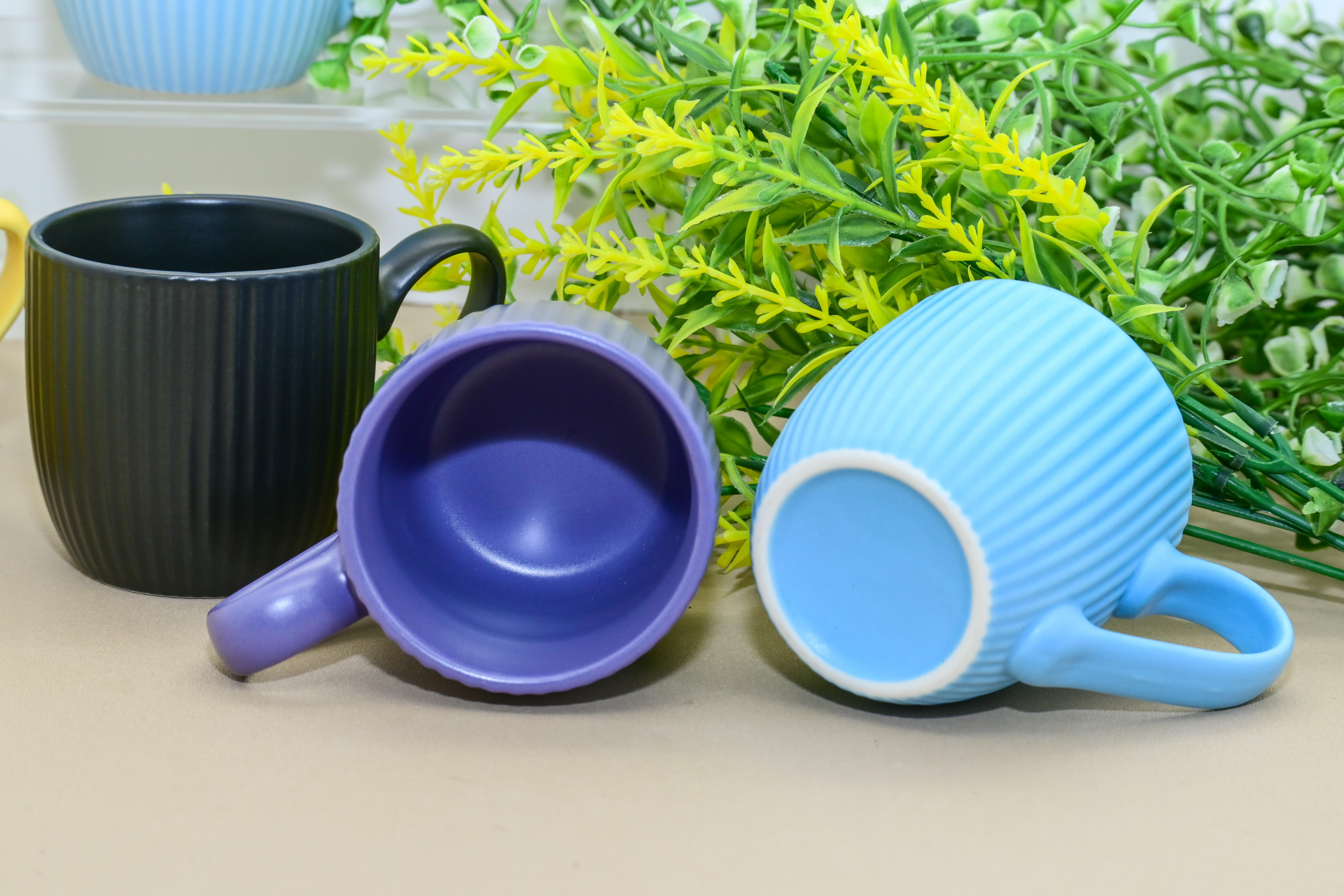 Vertical Ribbed Solid-Color Ceramic Espresso Mug